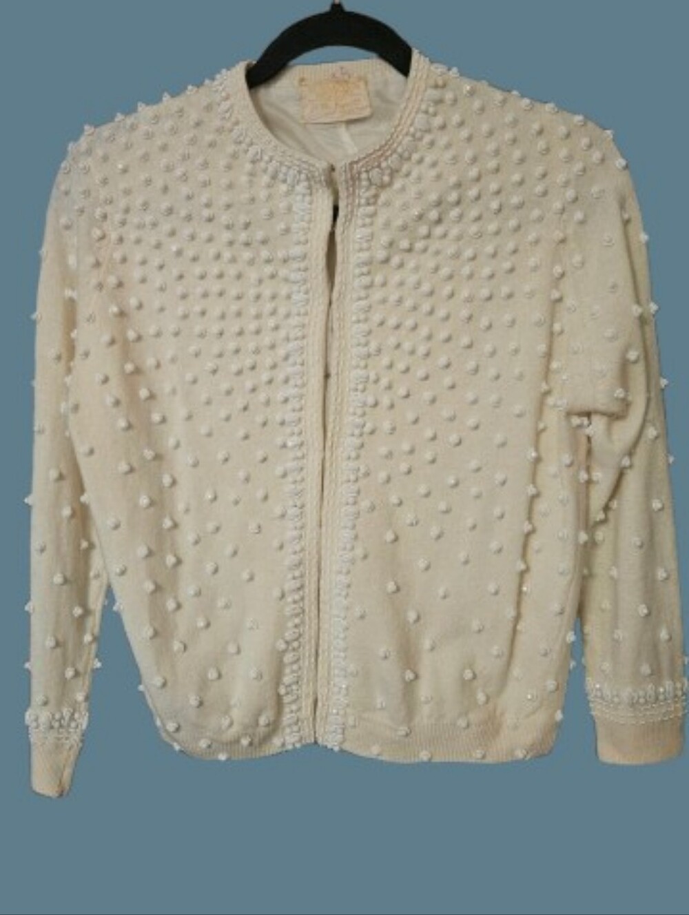 Jo-Ro Imports Miami Florida Vintage Angora-Lambswool Blend Beaded Cardigan